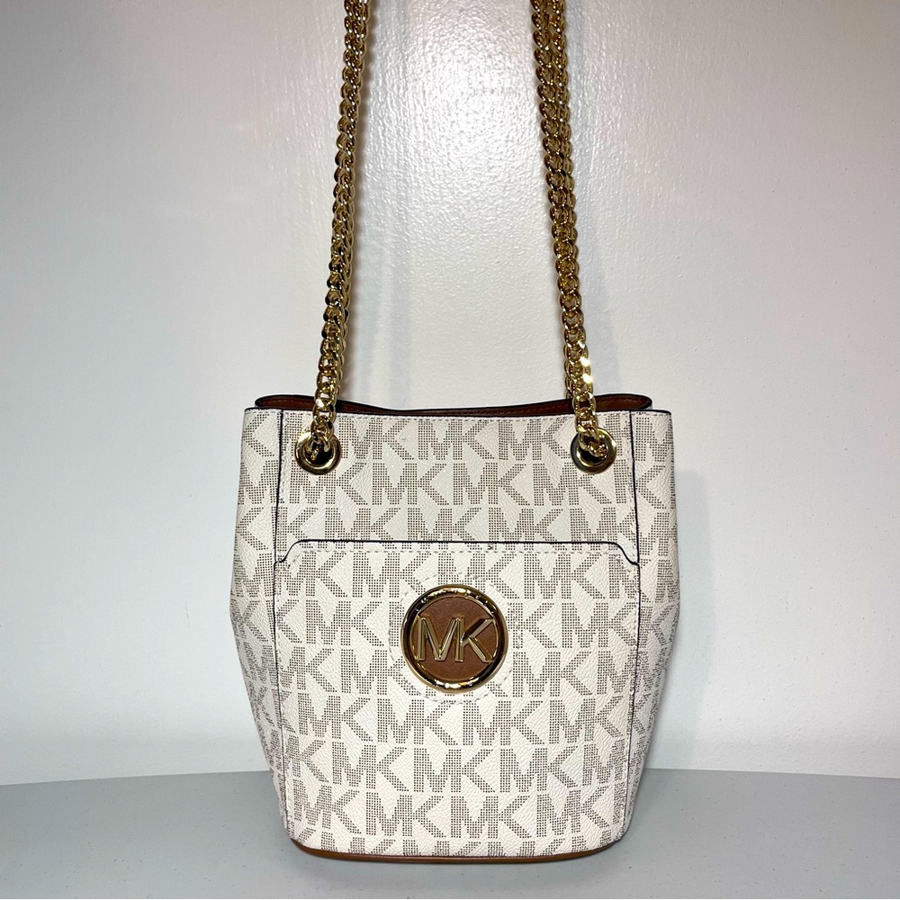 Michael Kors Samira Vanilla Chain Bucket Messenger Crossbody Bag